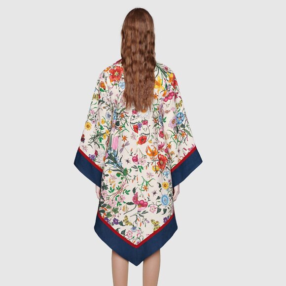 GUCCI DRESS LINEN FLORA PRINT KIMINO STYLE ASYMMETRIC SKIRT - Picture 5 of 11